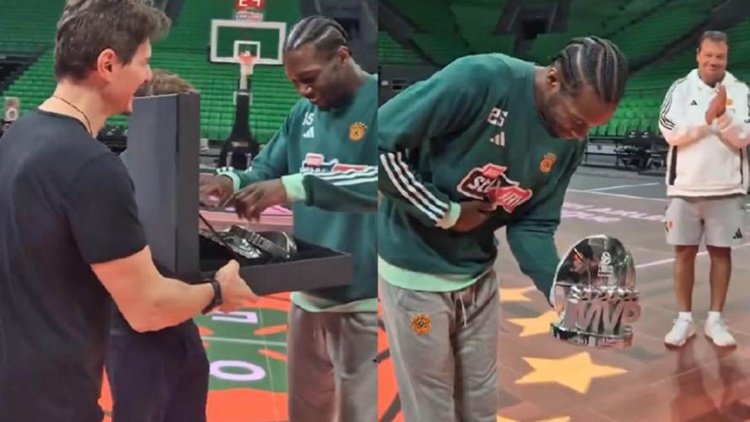 Ο Δ. Γιαννακόπουλος και ο γιoς του, Παύλος, παρέδωσαν το βραβείο του MVP στον Ναν (vids)